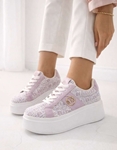 Εικόνα από Γυναικεία sneakers με διπλή σόλα και πλεκτή υφή Μωβ