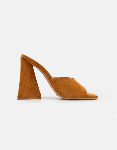 Εικόνα της Γυναικεία mules suede με τακούνι καμπάνα Κάμελ