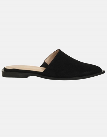 Εικόνα της Δερμάτινα mules suede Ελληνικής Κατασκευής σε μυτερή γραμμή Μαύρο