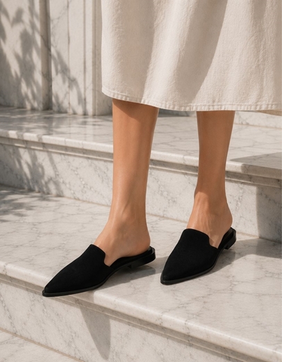 Εικόνα της Δερμάτινα mules suede Ελληνικής Κατασκευής Μαύρο
