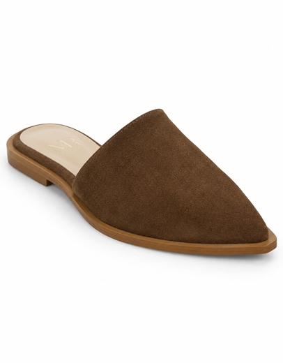 Εικόνα της Δερμάτινα mules suede Ελληνικής Κατασκευής σε μυτερή γραμμή Καφέ