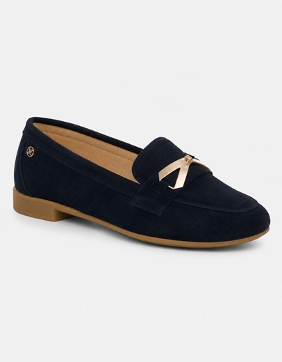 Εικόνα της Δερμάτινα loafers Ελληνικής κατασκευής με μεταλλικό διακοσμητικό Μπλε
