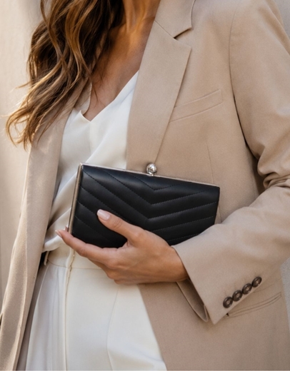Εικόνα της Τσαντάκι clutch με διακοσμητικές ραφές Μαύρο