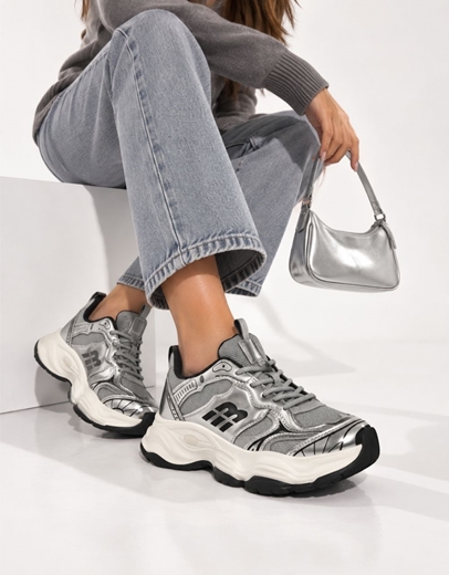 Εικόνα της Γυναικεία sneakers με chunky σόλα Ασημί