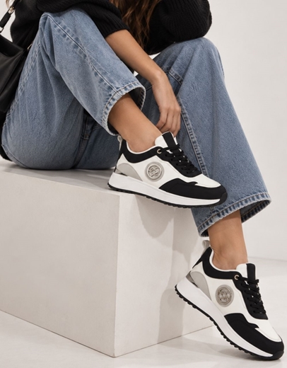 Εικόνα της Γυναικεία sneakers σε απλή γραμμή Λευκό/Μαύρο