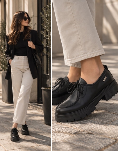 Εικόνα της Γυναικεία loafers με τρακτερωτή σόλα Μαύρο