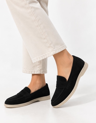 Εικόνα της Δερμάτινα loafers Ελληνικής κατασκευής με ανατομικό πάτο Μαύρο