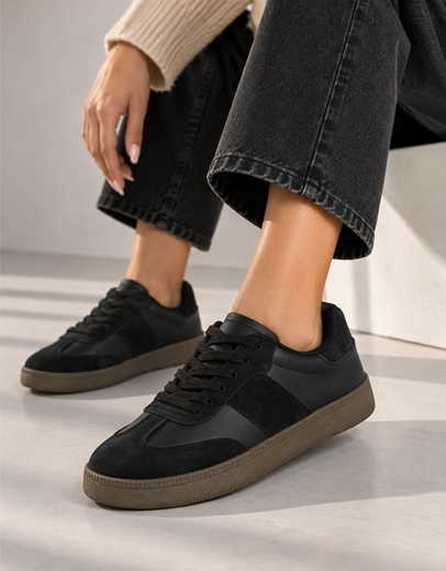 Εικόνα της Γυναικεία sneakers με διπλή σόλα και συνδιασμλο υλικών Μαύρο