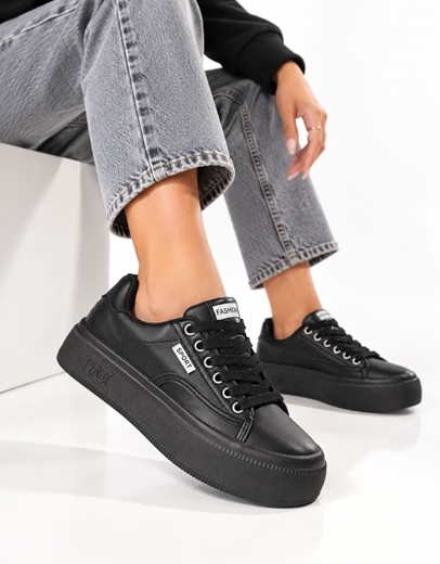 Εικόνα της Sneakers γυναικεια δίπατα με συνδιασμό υλικών Μαύρο