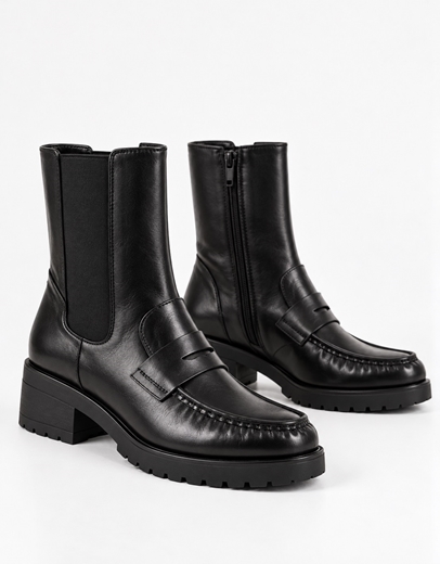 Εικόνα της Μποτάκια γυναικεία Chelsea με σχέδιο loafers Μαύρο